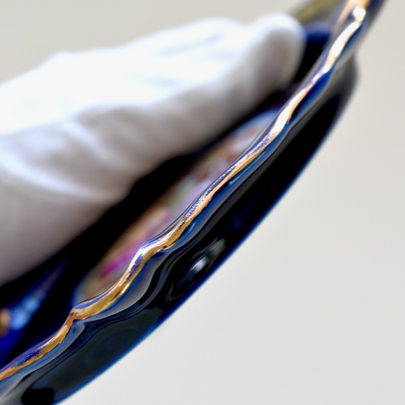 80's Vintage LIMOGES VERITABLE PORCELAINE COBALT BLUE 22k GOLD Plate - Picture 4 of 5